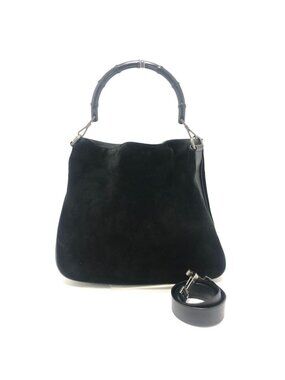 Gucci Shoulder Bag Bamboo Leather Suede Black